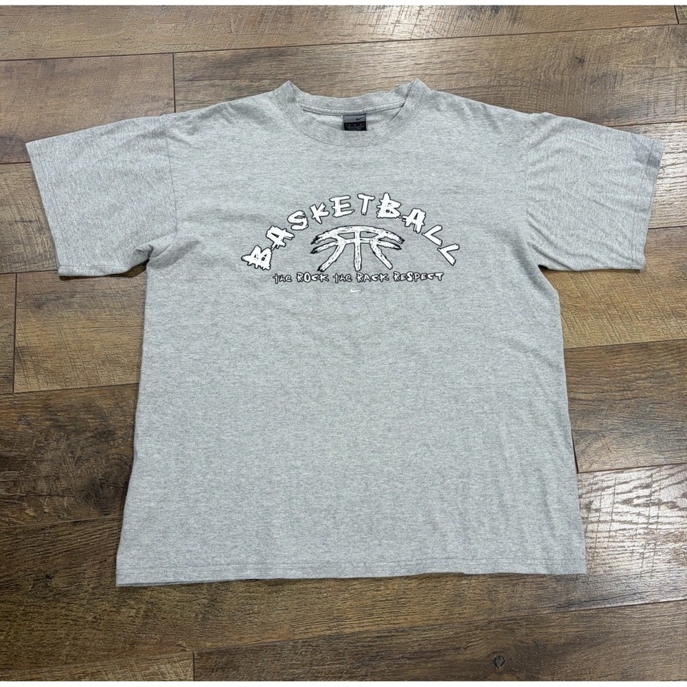 Vintage Y2k‎ Nike Basketball Center Swoosh Graphic Tee Grey Medium